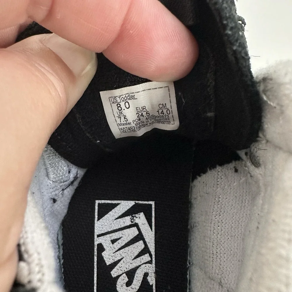 Vans Sk8-Hi Zip toddler Sz 8 Tennis shoes Black White Suede Sneakers